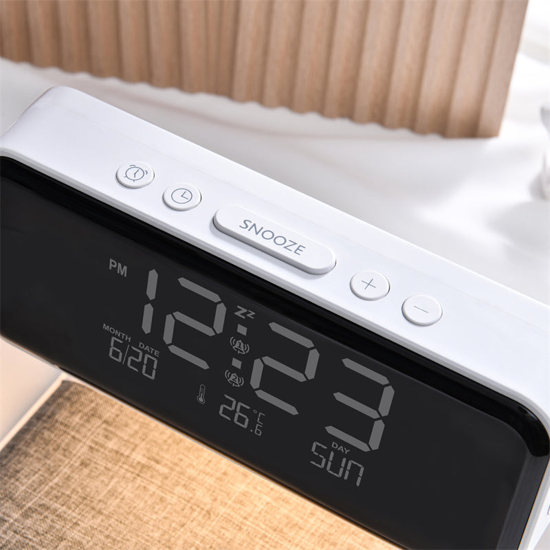 Skanto | 3 i 1 Nattbordlampe med Trådløs Lader LCD Vekkeklokke og Dimmbar LED
