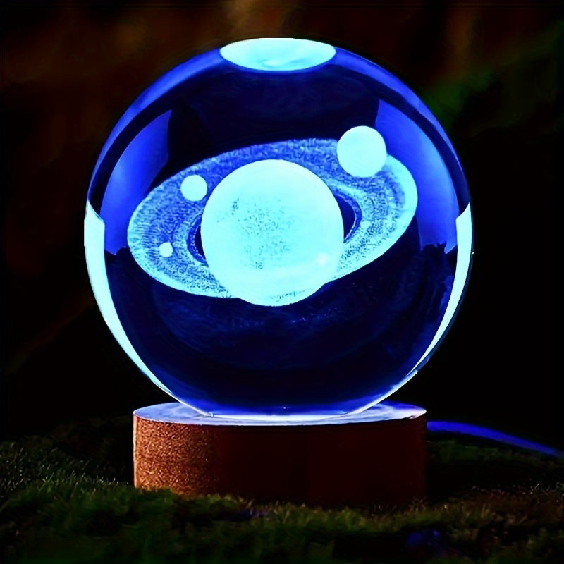 LumiSphere - Luksus 3D Krystall Bordlampe med Trebase Skanto
