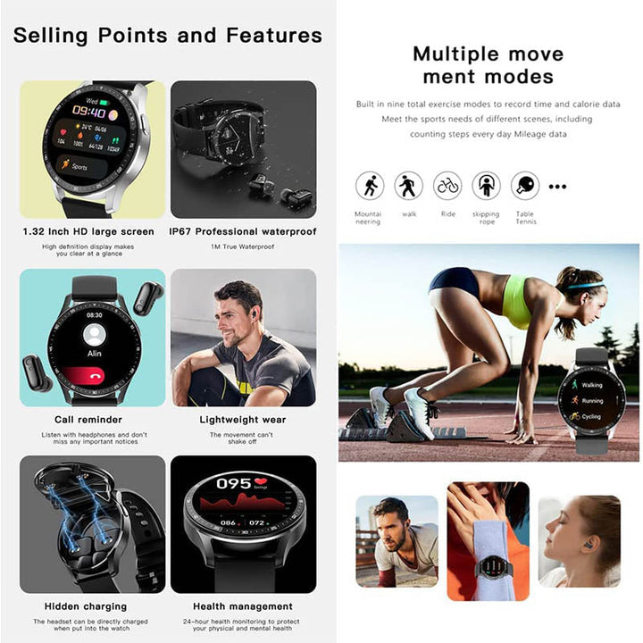 2-i-1 Smartklokke med Bluetooth-hodetelefoner | Skanto