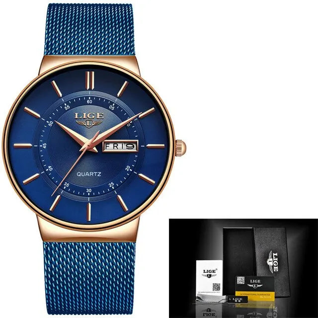Skanto | Luksus Men’s Ultra-Tynn Vanntett Rustfritt Stål Quartz Klokke – Elegant Dato Display Sport Armbåndsure