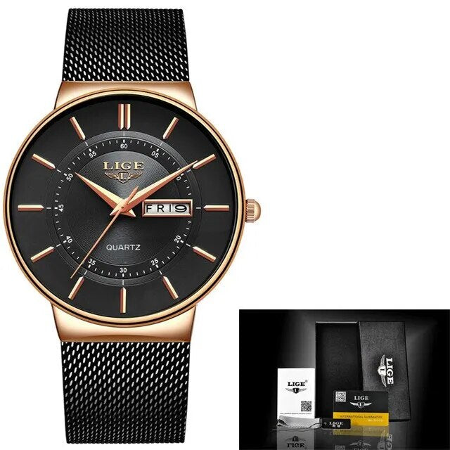 Skanto | Luksus Men’s Ultra-Tynn Vanntett Rustfritt Stål Quartz Klokke – Elegant Dato Display Sport Armbåndsure