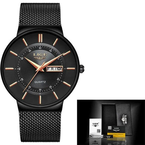Skanto | Luksus Men’s Ultra-Tynn Vanntett Rustfritt Stål Quartz Klokke – Elegant Dato Display Sport Armbåndsure