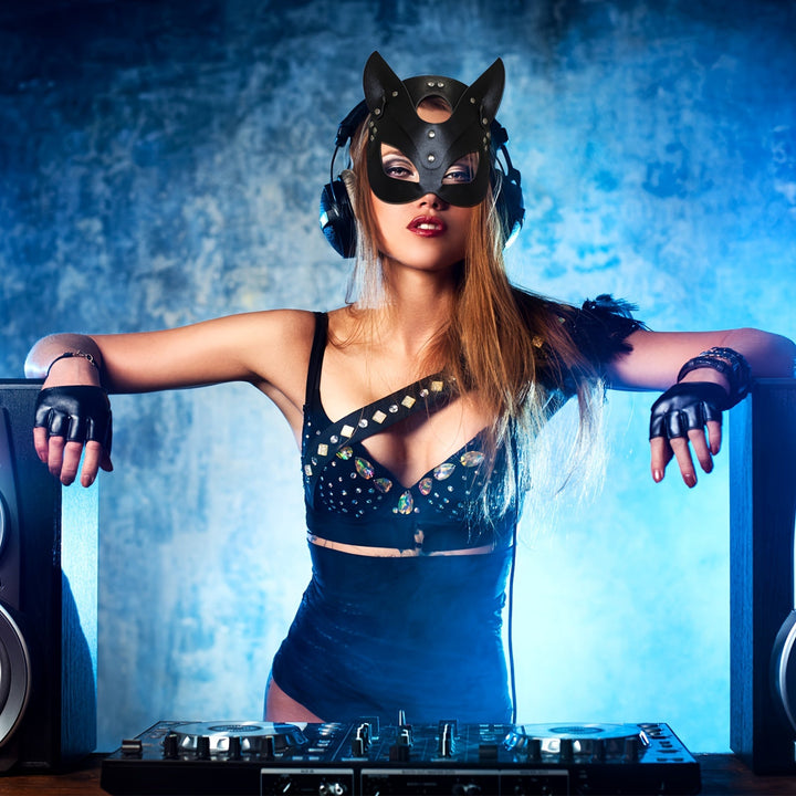 Skanto | Kvinners  Faux Leather Halloween Kostyme Tilbehør | Katt Maske Hansker