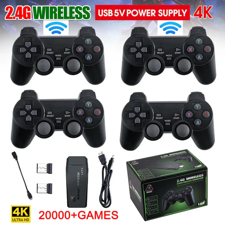 Skanto | HDMI 4K TV Spill Sticks Konsoll | 64GB med 20 000+ Retro Spill & 2 Trådløse Spillkontrollere