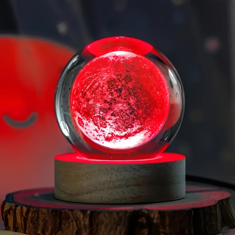 LumiSphere - Luksus 3D Krystall Bordlampe med Trebase Skanto