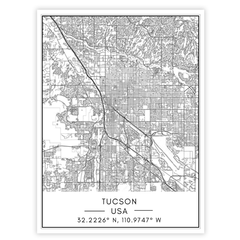 Kart over Tucson – Lerretsbilde