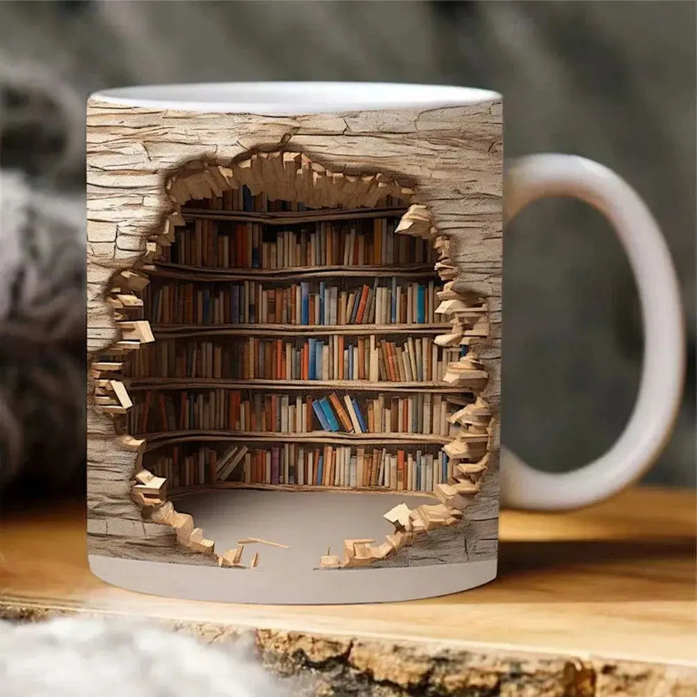 Bücherregal-Tasse – 3D-Keramik-Kaffeebecher for Bücherliebhaber
