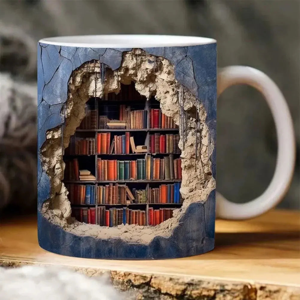 Bücherregal-Tasse – 3D-Keramik-Kaffeebecher for Bücherliebhaber