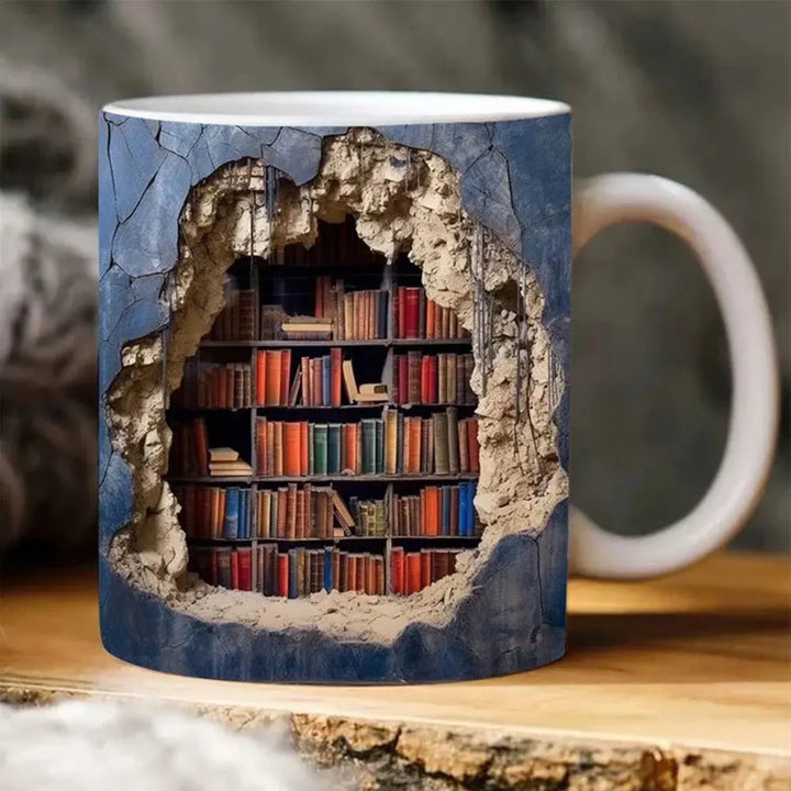 Bücherregal-Tasse – 3D-Keramik-Kaffeebecher for Bücherliebhaber