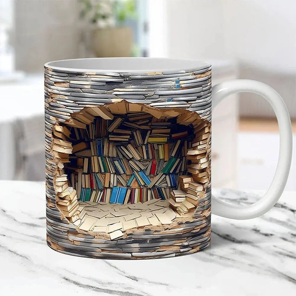 Skanto | Bokhylle Krus – 3D Keramisk Kaffe Krus for Bokelskere