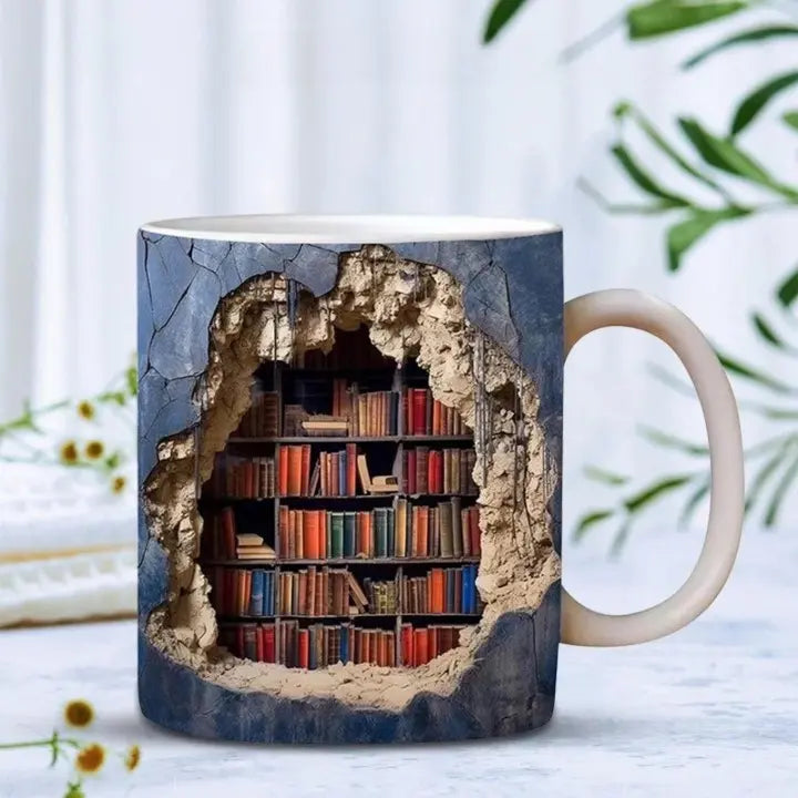Bücherregal-Tasse – 3D-Keramik-Kaffeebecher for Bücherliebhaber
