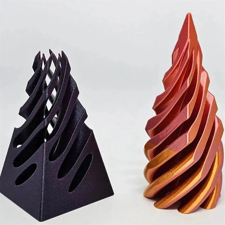 3D-printet spiralkjeglepyramideleke – Unik visuell magisk skrivebordsskulptur