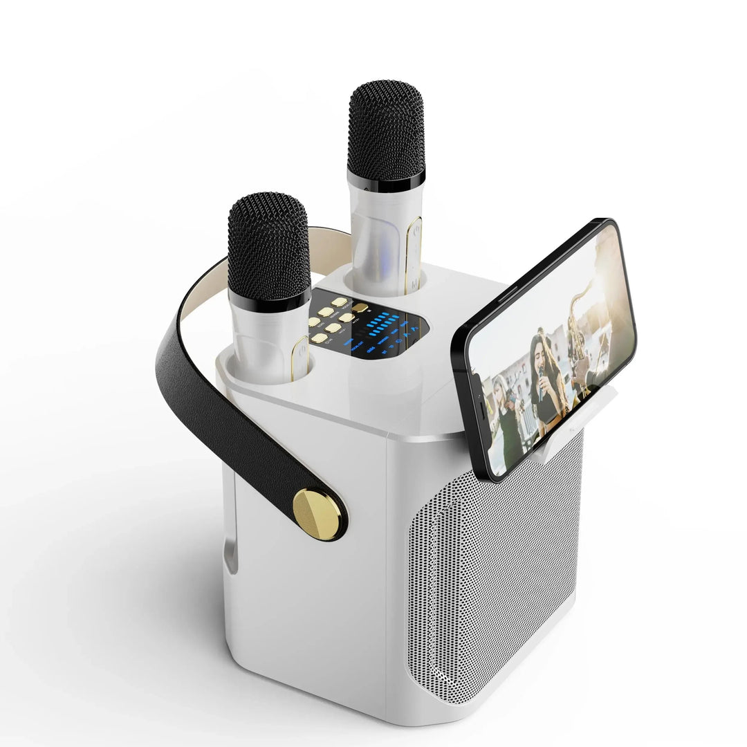 Skanto | Karaoke Bluetooth Høyttaler | 360° Surround Sound, Dual Mikrofoner & Bærbar for Fester og Utendørs Samlinger