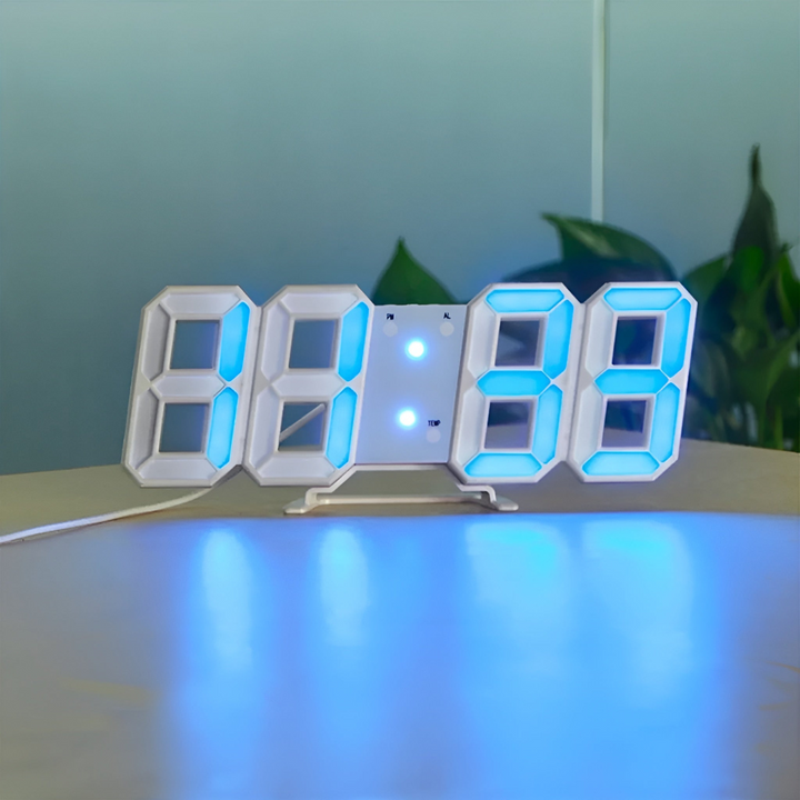 Skanto | Designer LED 3D Veggklokke med Digitale Skjerm og Intuitiv Betjening