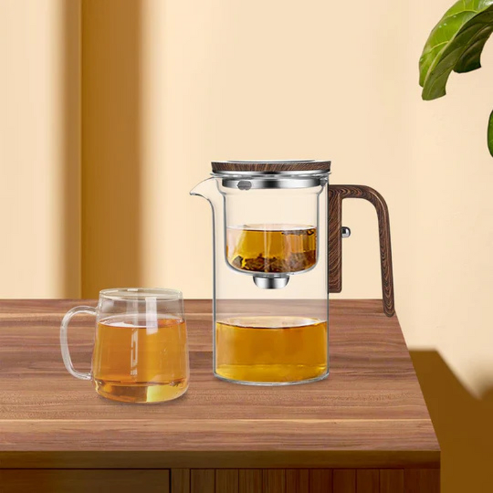motstandsdyktig glass tekanne med treskaft – Elegant infusjonskanne Skanto