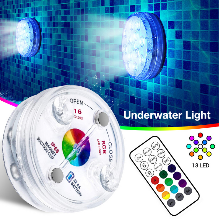 Skanto | Undervanns LED lys med fjernkontroll – RGB flerfarget bassengbelysning for bad og dammer