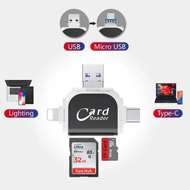 Skanto | Multi-Port 4 i 1 Universell SD TF Kortleser