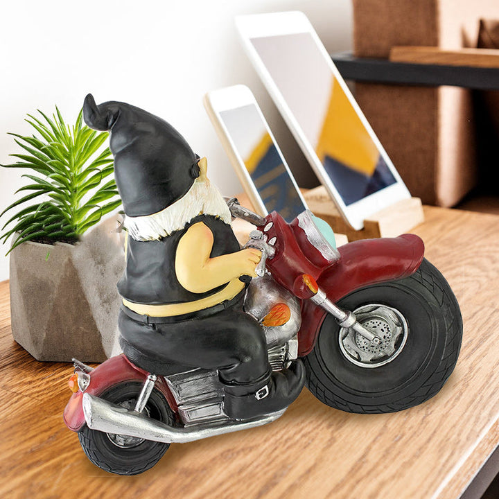 Biker Gnome Statue Mini Hagedekorasjon | Skanto
