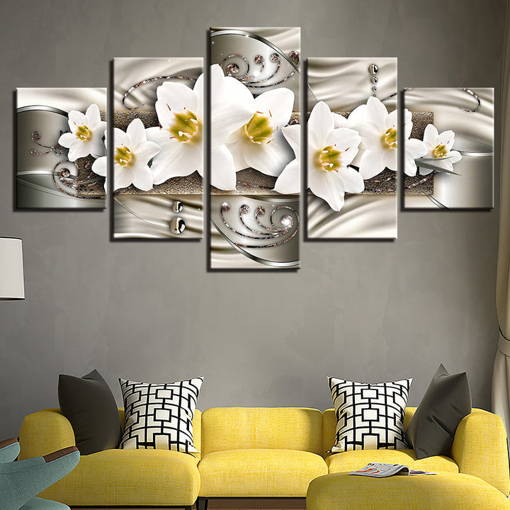 Klassiske Hvite Blomster 5 Deler - Lerret Veggkunst Maleri | Skanto