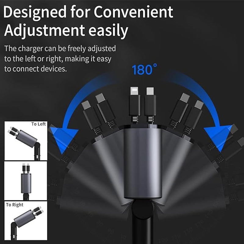 4-i-1 Bil Charger med Uttrekkbar Kabel | Skanto