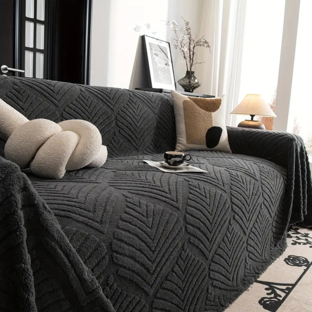 Skanto | Herringbone Leaf Design Fleece Sofa Cover