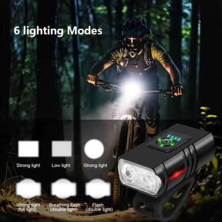 Skanto | USB-C Oppladbart LED Sykkellys – Enkel Montering Frontlys for Vei- og Terrengsykler