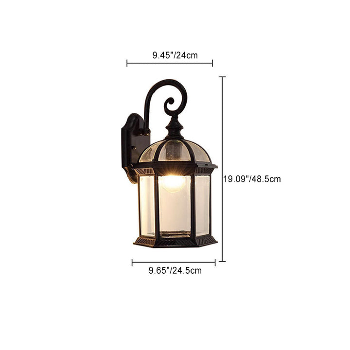 Tradisjonell Vintage Hexagonal Slott Aluminiums Glass 1-Lys Utendørs Vegglys Lampe For Hage | Skanto