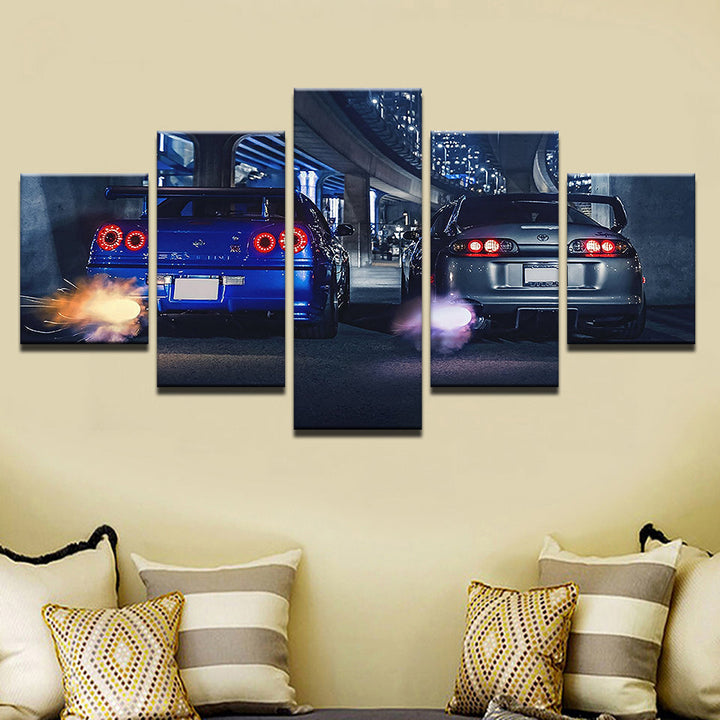 Car Racers 5 stykker - Lerret Veggkunst Maling | Skanto