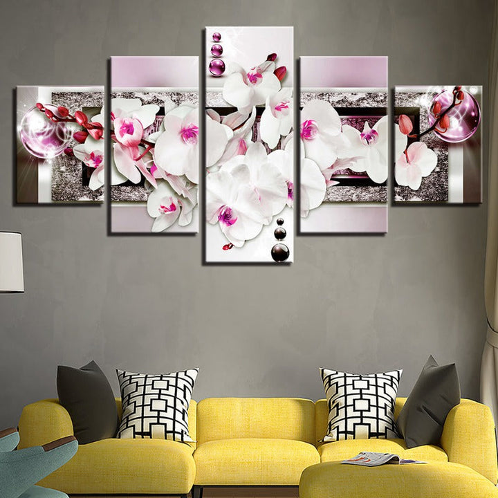 5 stk Pink Glow Hue Hvit Blomst - Lerret Veggkunst Maleri | Skanto