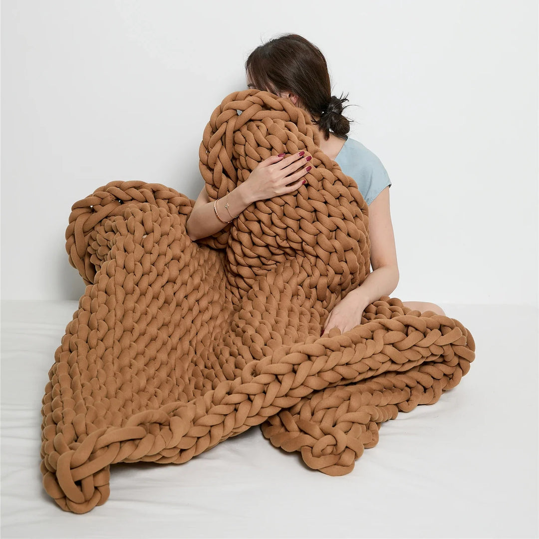 Chunky Knit Throw Håndlaget Vektet Teppe - SUPER KOSY & BEROLIGENDE TEPPE Skanto