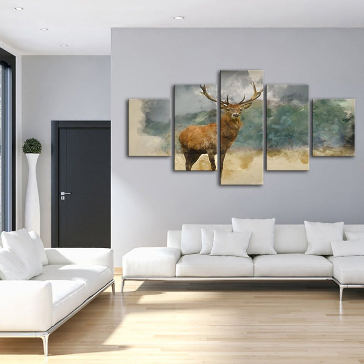 5-delt Aquarell-nivåer Reinsdyr - Lerret Vegkunst Maleri | Skanto