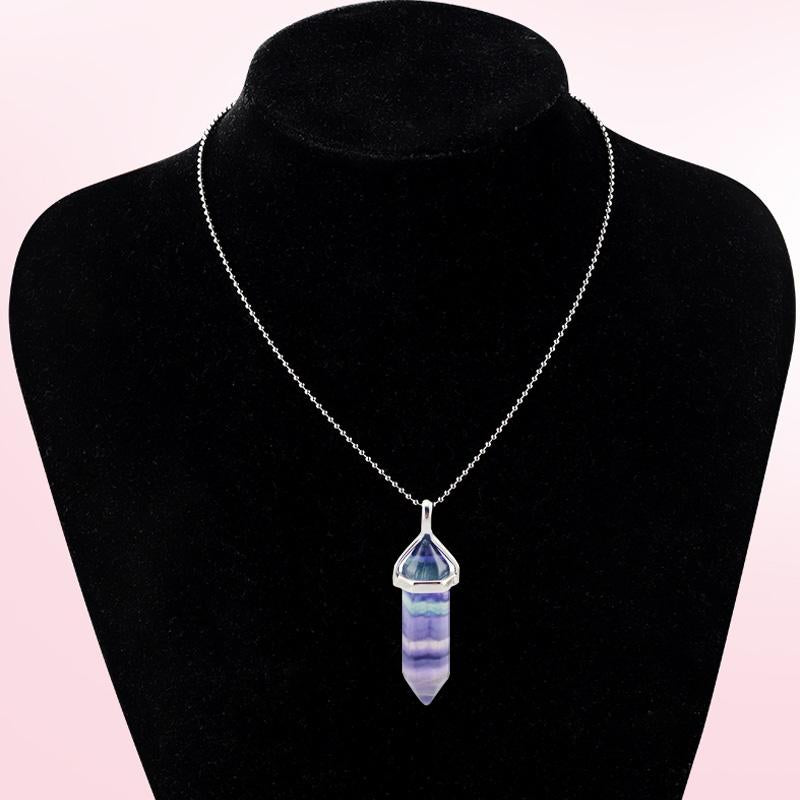 Skanto | Fluoritt Anheng Halskjede | Naturlig Krystall­smykke | Regnbue
