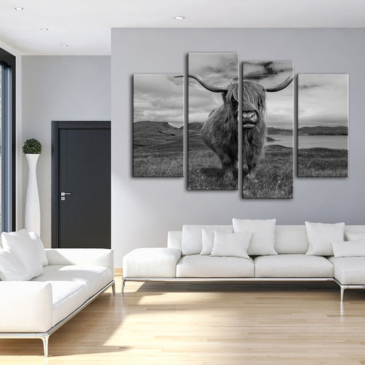 4-Piece Stylish Black and White Cow Canvas Wall Art Painting | Skanto