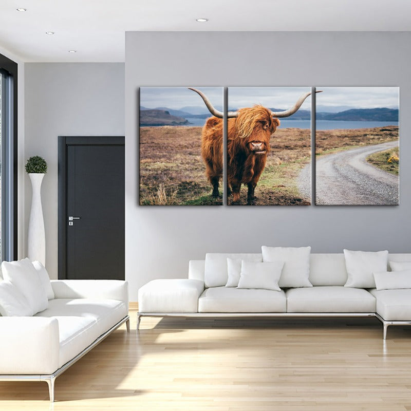 Vakre Brune Ku-Canvas Veggkunst Maleri 3 Stykker | Skanto