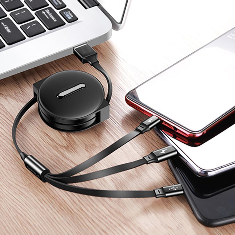 Skanto | 3-1 Uttrekkbar ladekabel for IOS, Micro og Type-c