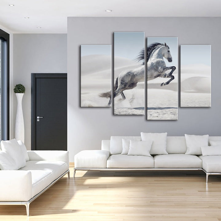 4-delte Springende Hvite Hest - Canvas Veggkunst Maleri | Skanto