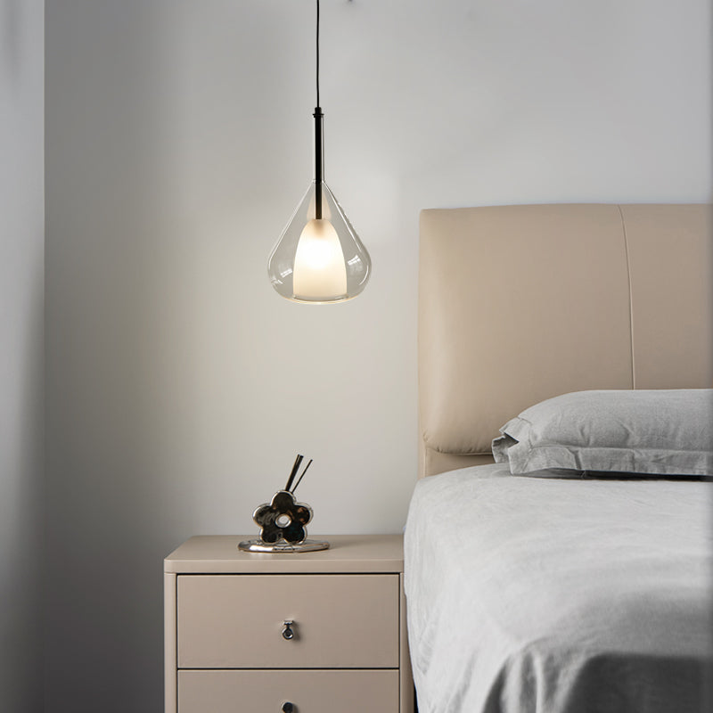 Industriell pendellampe med dobbelt glass og regndropedesign - Liten hengelampe for spisestue og kjøkken, moderne minimalistisk design | Skanto
