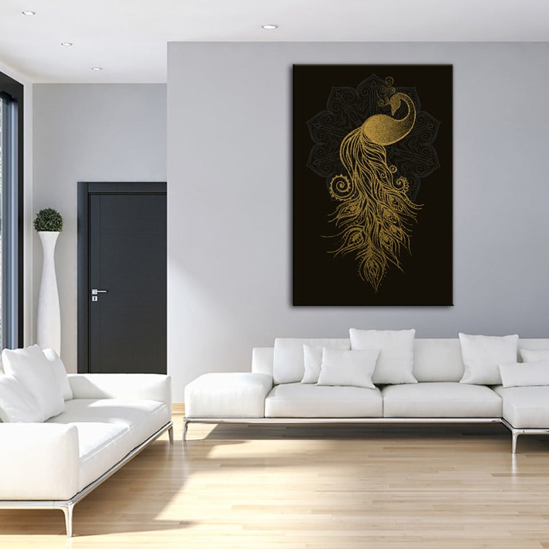 Abstract Golden Mandala Påfugl - Lærret Vegkunst Maleri | Skanto