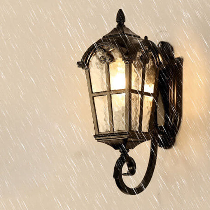Europeisk Retro Glass Aluminium Lantern Ute Vanntett 1-Lys Vegglampe | Skanto