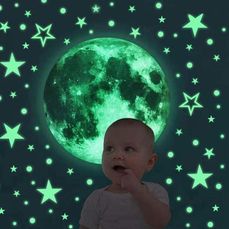 Kreativ Fluorescerende Veggklistremerke - Måne / stjerner / runde prikker | Skanto