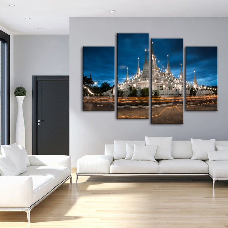 4-Piece Beautiful Temple Night - Canvas Wall Art Painting | Skanto