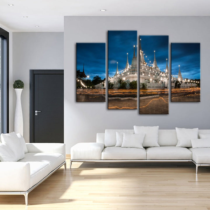 4-Piece Beautiful Temple Night - Canvas Wall Art Painting | Skanto
