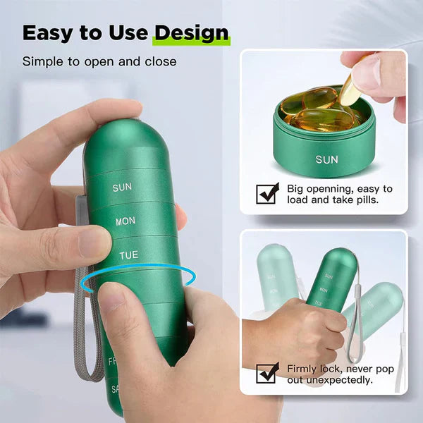 MediSafe Weekbox – Wasserdichter Pillenorganizer aus Aluminium mit 7 Fächern