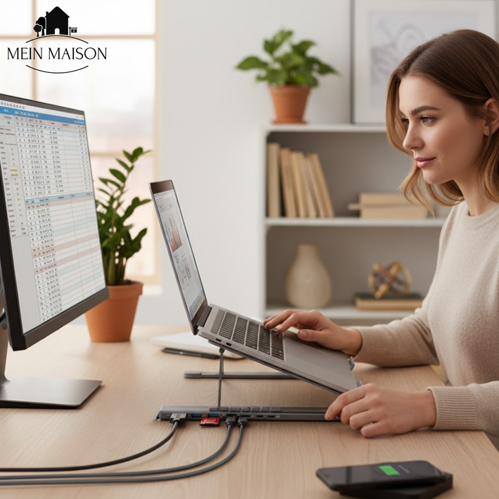 Skanto | ProDock Stand – 8-i-1 Laptop Riser og Hub kombinert!