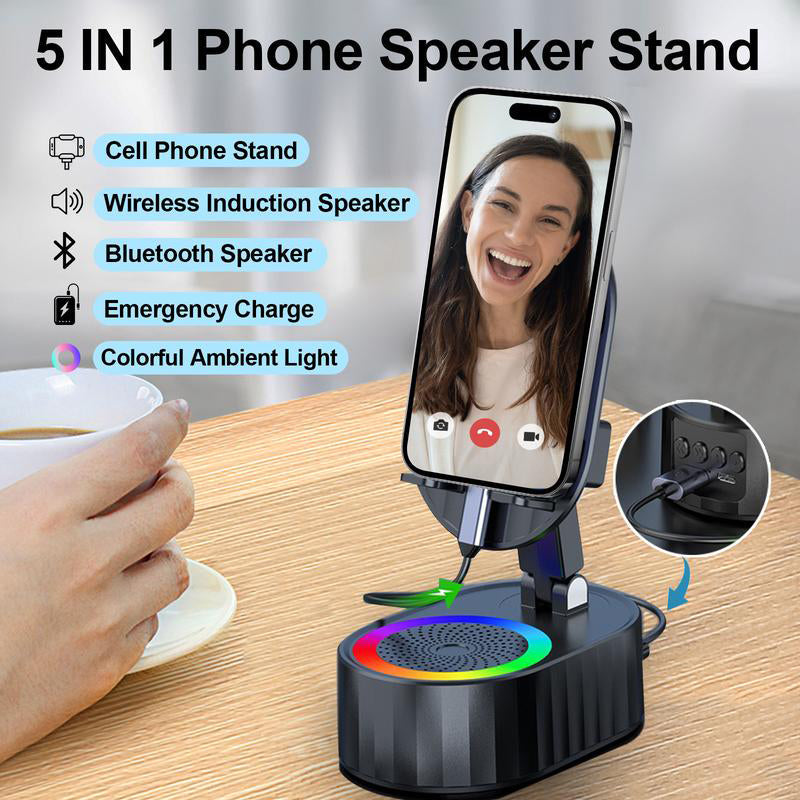 Skanto | Trådløs induksjons lyd Bluetooth-høyttaler 5 i 1 telefonholder