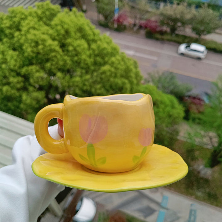 Håndmalt kreativ kaffekopp, keramisk tekopp og fatsett | Skanto
