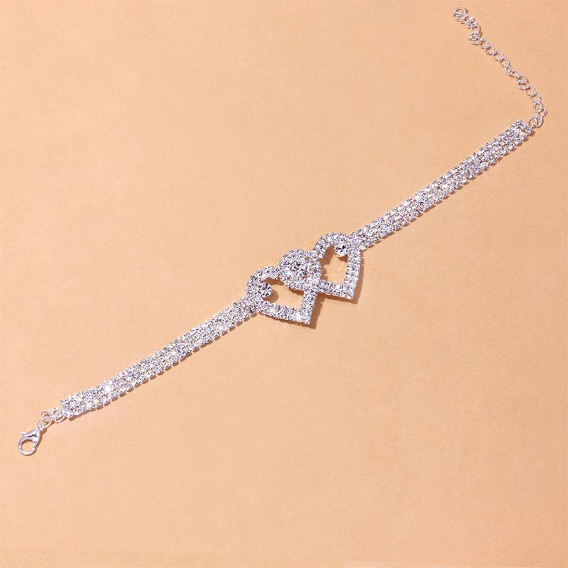 Skanto | Fasjonable Rhinestone Dobbel Hjerte Anklet