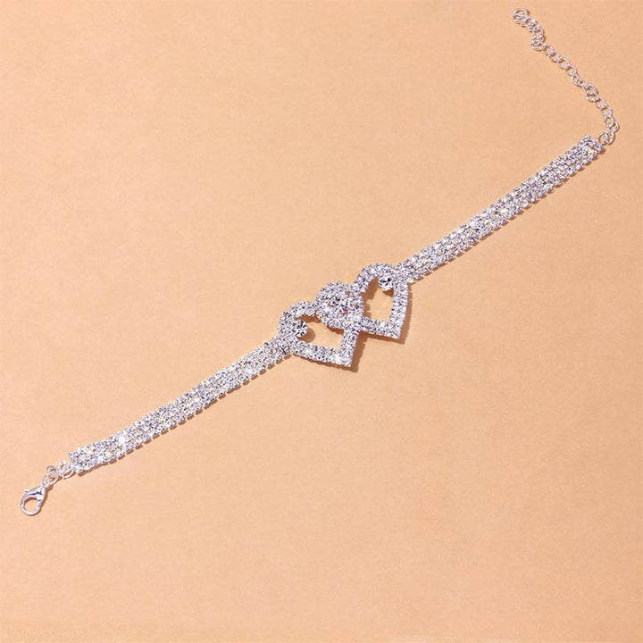 Skanto | Fasjonable Rhinestone Dobbel Hjerte Anklet