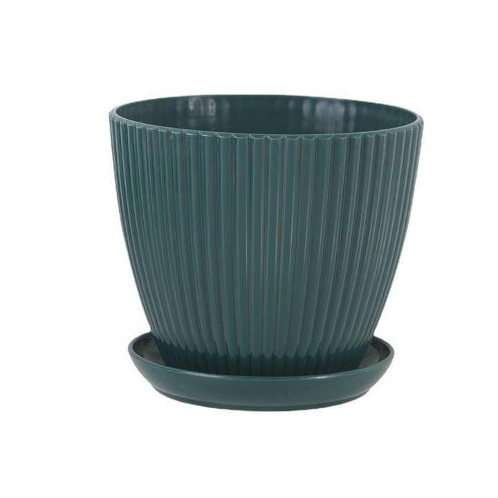 Skanto | Blomsterpotte med sporstruktur og skål – Robust plastpotte for planter