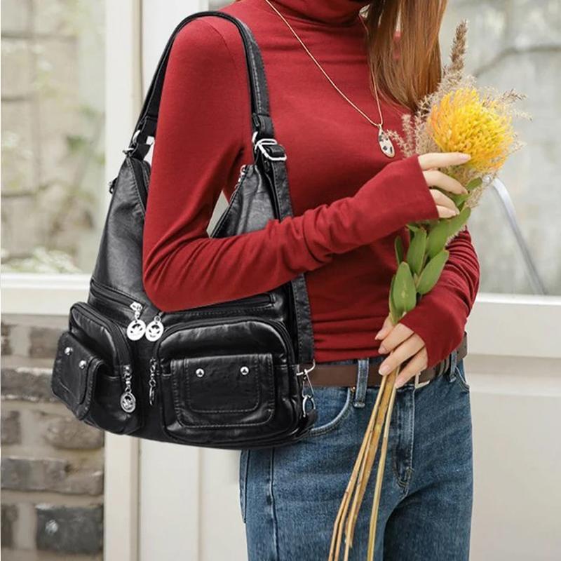 Skanto | Multi-Lommer Vintage Skulderveske